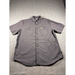 Carhartt Men's Gray Short Sleeve Relaxed Fit Shirt Button Up Utility Pockets XL